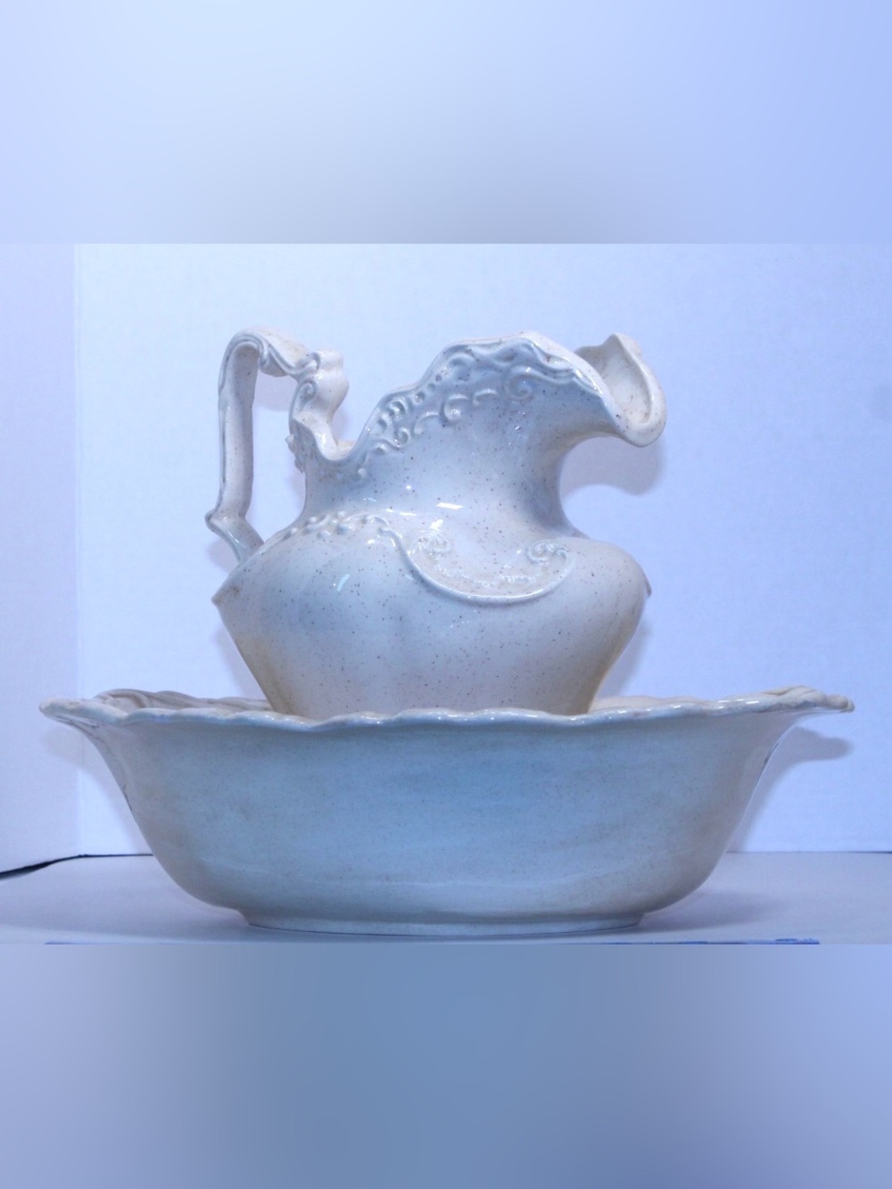 Vintage Arnel's Ceramic Wash Basin and Pitcher Set in White